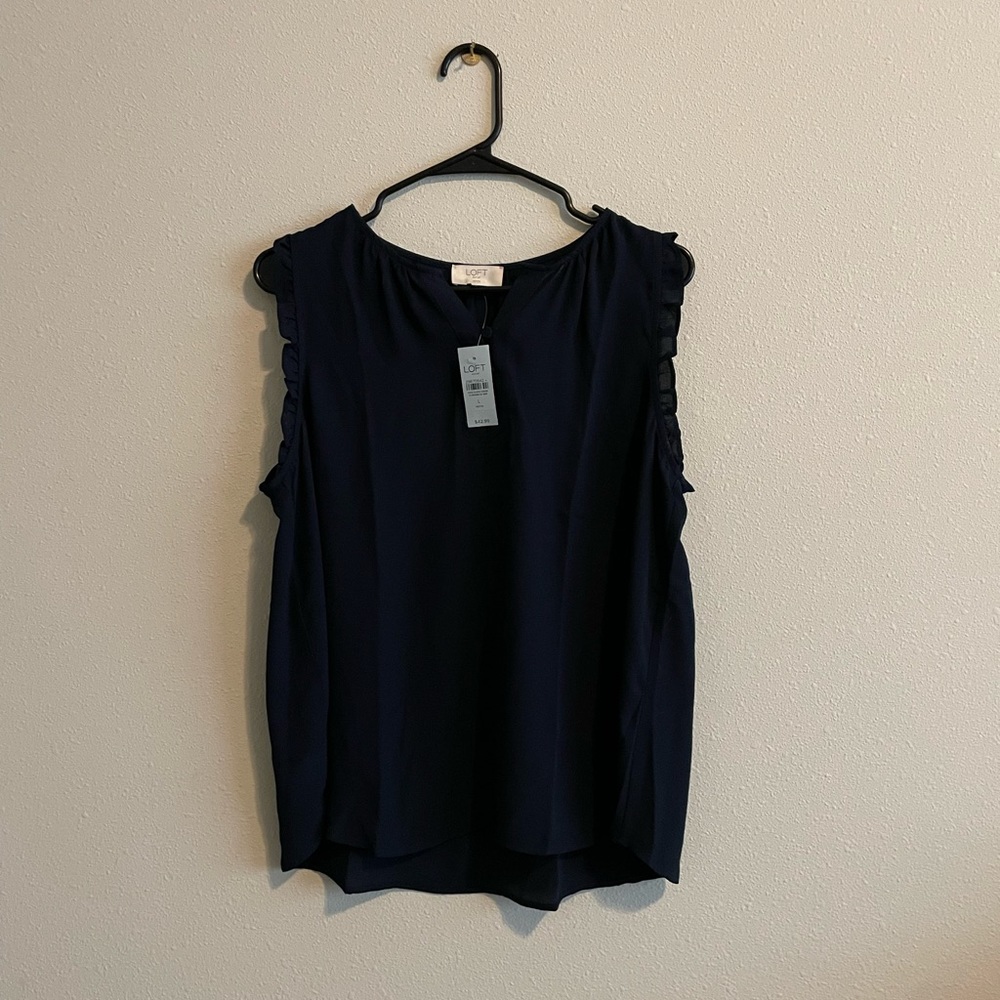 NWT LOFT Outlet Navy Sleeveless Blouse “Size LP”